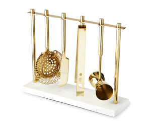 Gold-Plated Stainless Steel Bar Tool Set w/ Marble Stand