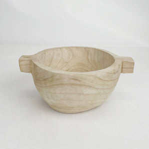 Paulownia Wood Round Bowl with Wood Handles