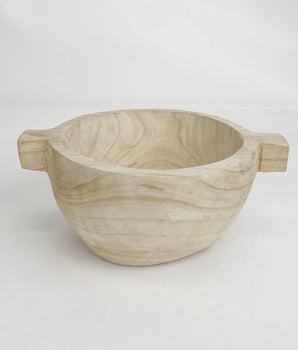 Paulownia Wood Round Bowl with Wood Handles