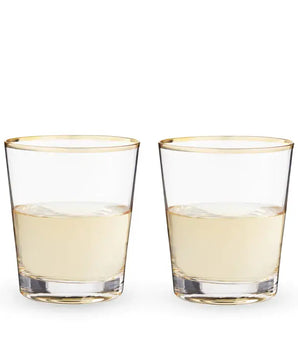 Gilded Gold-Rimmed Glass Cocktail Tumblers - Set of 2