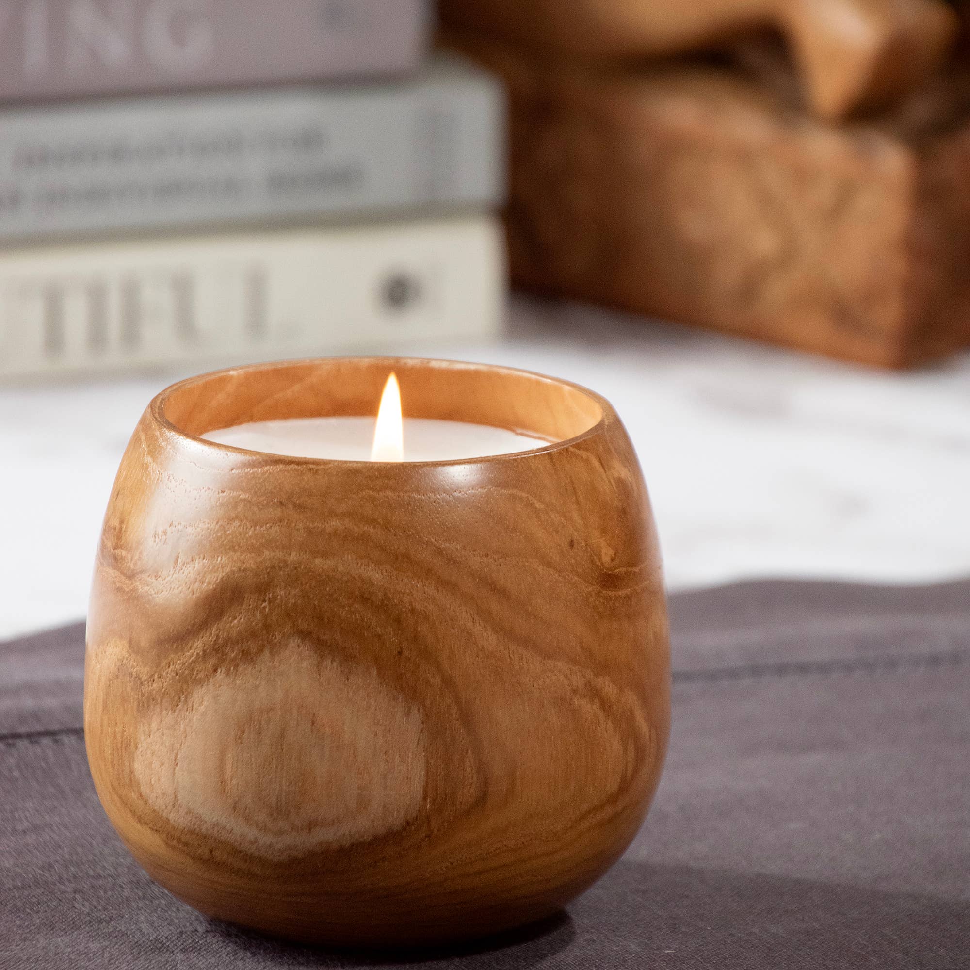 Saje Rose Sandalwood & Fig Candle in Teakwood Candle Cup Andaluca