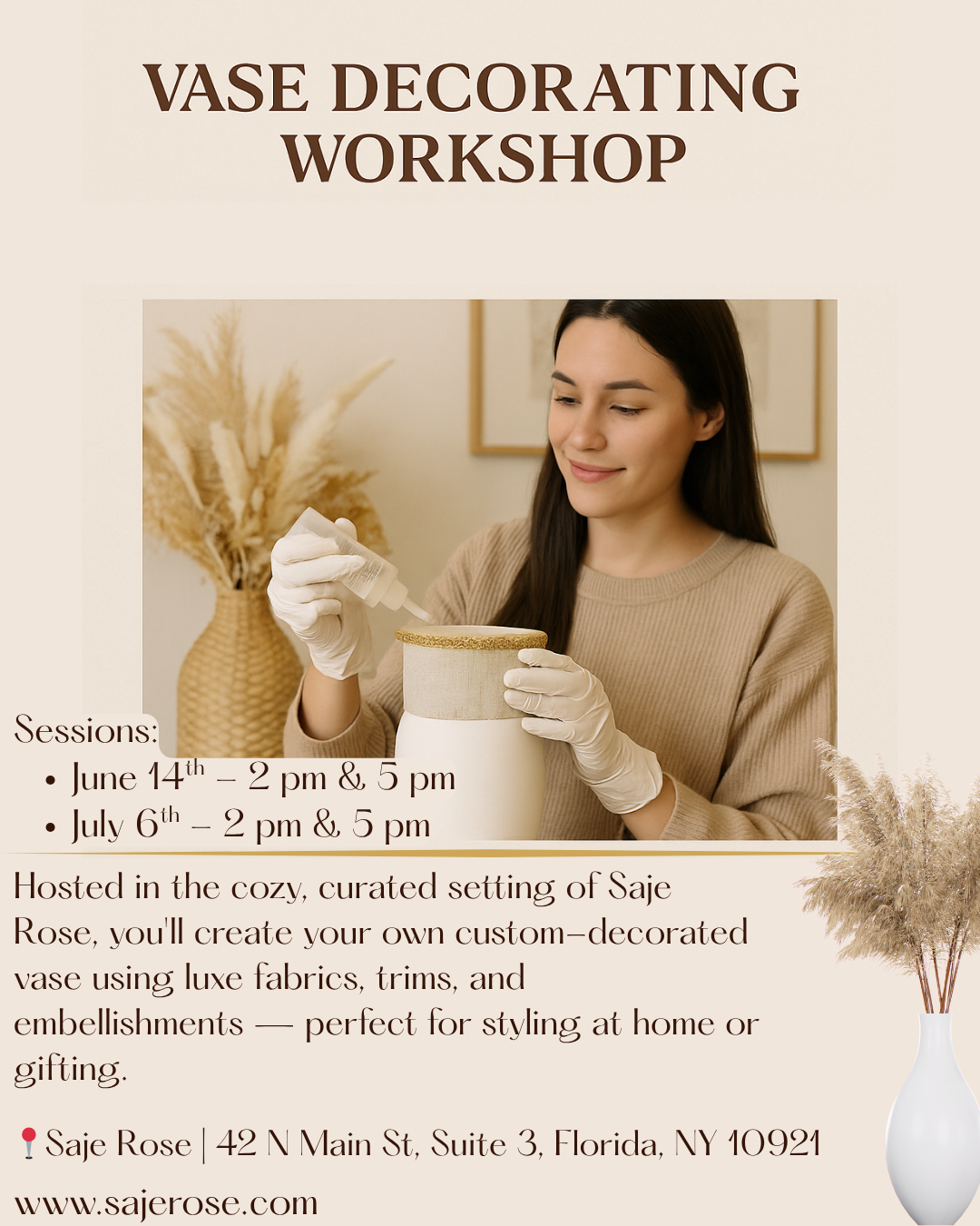 Saje Rose Vase Decorating Workshop Hudson Valley Warwick NY