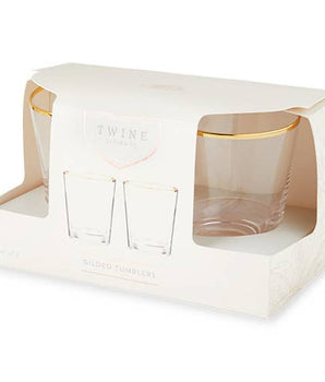 Gilded Gold-Rimmed Glass Cocktail Tumblers - Set of 2