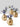 Set of gold vases with purple flowers on a white background