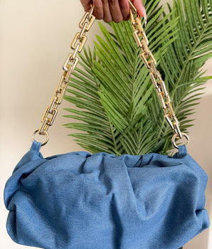 Saje Rose® Joanna Crossbody Chain Bag | Medium Denim Color | Available to order on shopsajerose.com